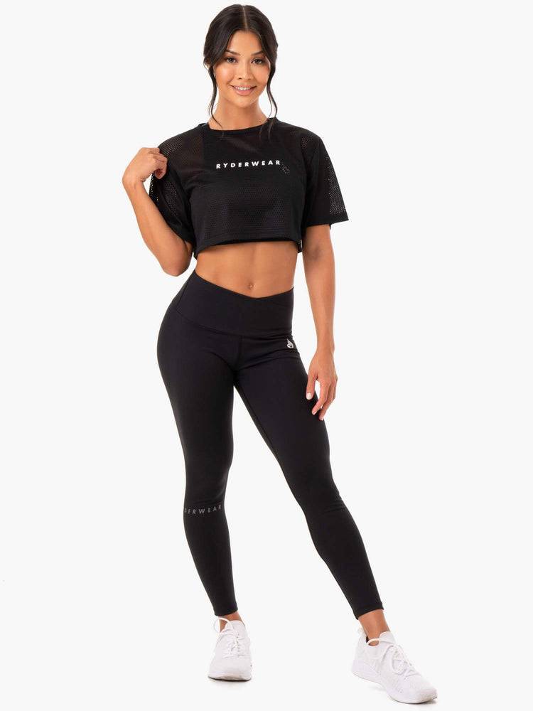 Koszulki Damskie Ryderwear Women T Shirts Amazon Mesh Cropped Tee Czarne | PL1457RW