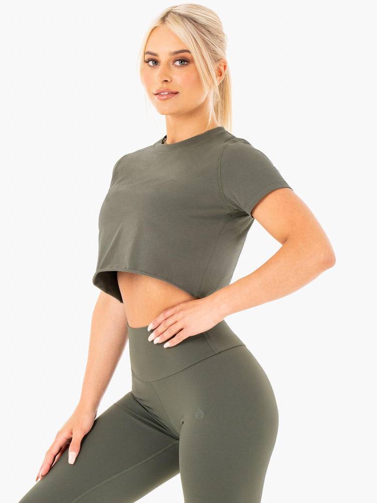 Koszulki Damskie Ryderwear Women T Shirts Motion Cropped Khaki | PL1467FM