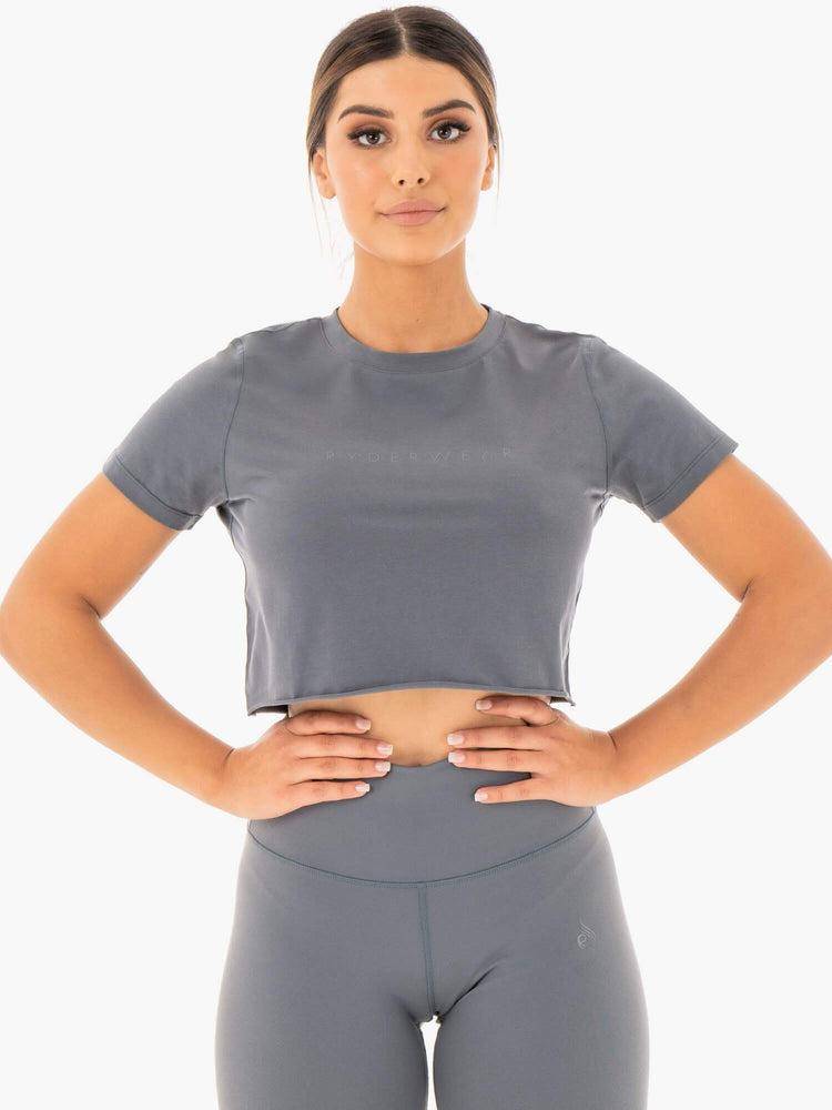 Koszulki Damskie Ryderwear Women T Shirts Motion Cropped Szare | PL1468GL