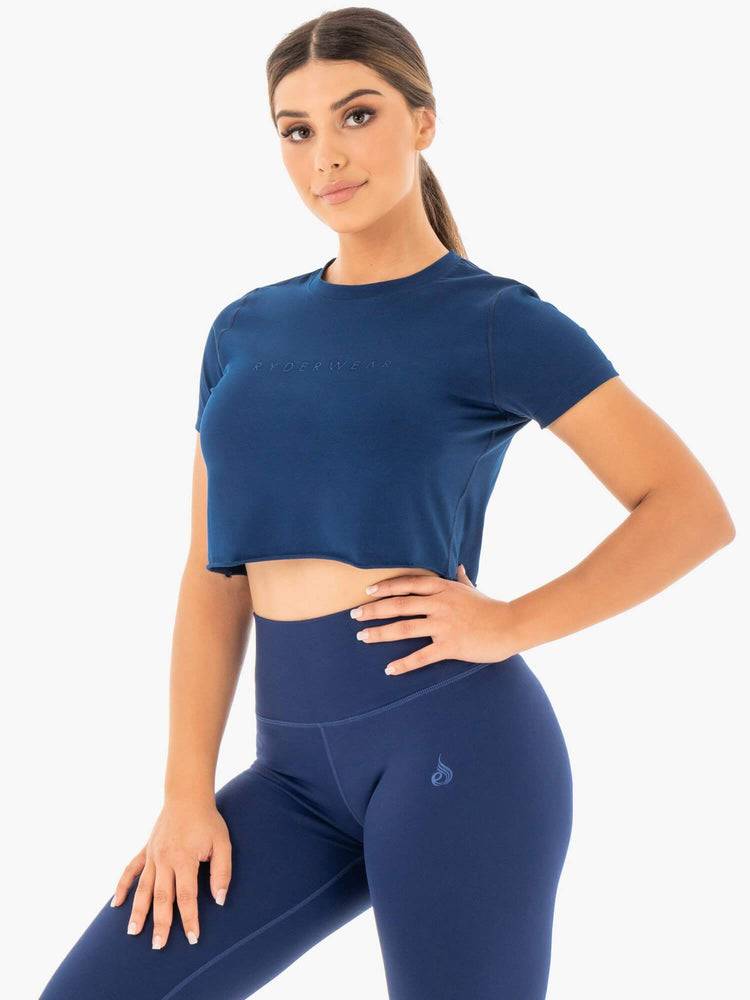 Koszulki Damskie Ryderwear Women T Shirts Motion Cropped Granatowe | PL1471KI