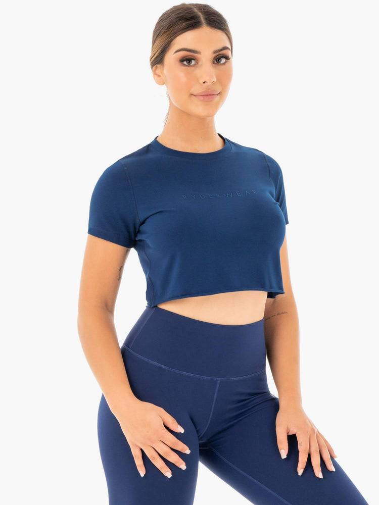 Koszulki Damskie Ryderwear Women T Shirts Motion Cropped Granatowe | PL1471KI