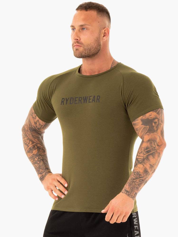 Koszulki Męskie Ryderwear Men T Shirts Active Khaki | PL2961YU