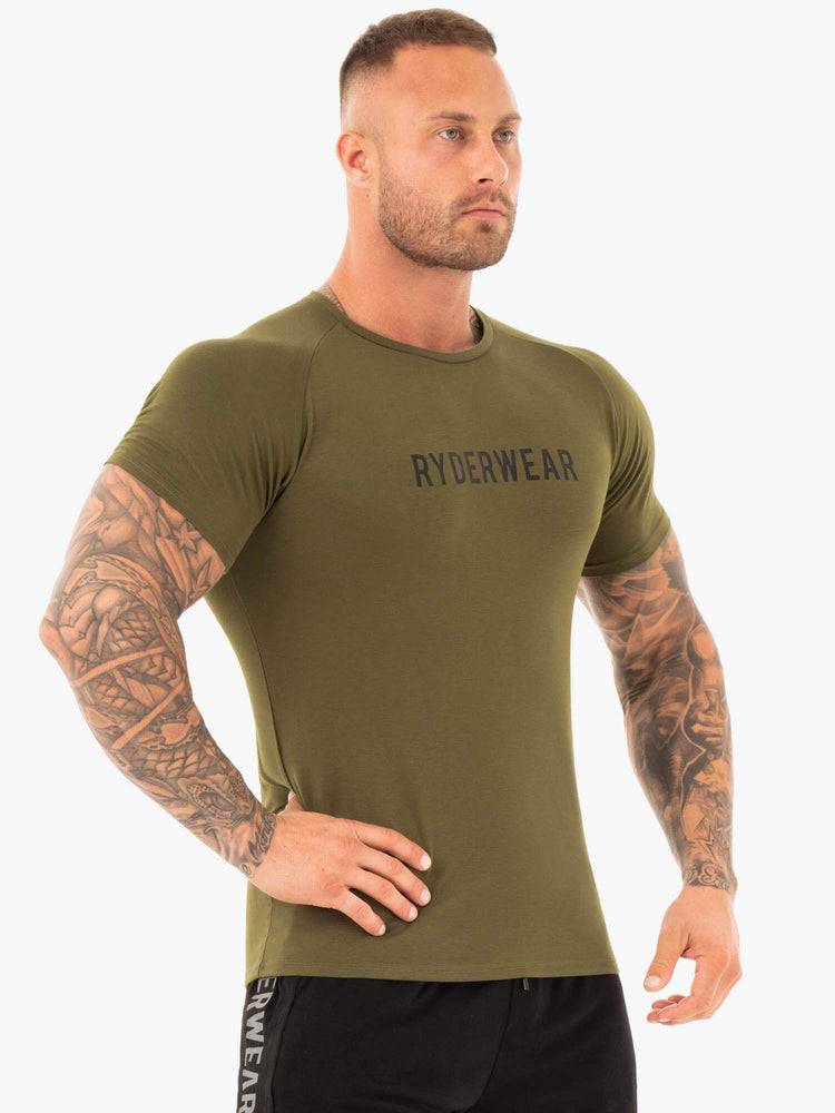 Koszulki Męskie Ryderwear Men T Shirts Active Khaki | PL2961YU