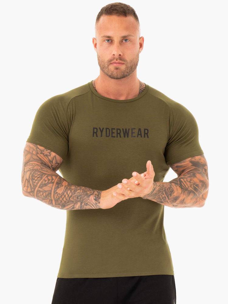 Koszulki Męskie Ryderwear Men T Shirts Active Khaki | PL2961YU