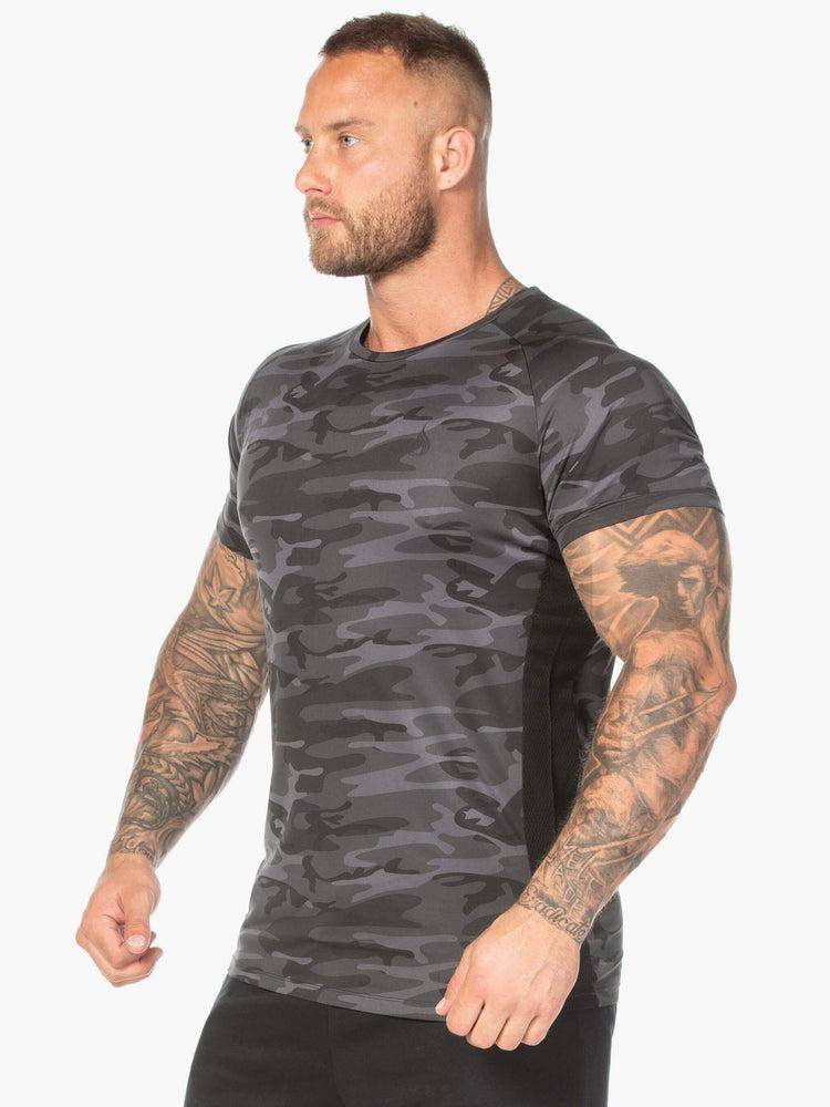 Koszulki Męskie Ryderwear Men T Shirts Camo Mesh Czarne Camo | PL2945CE