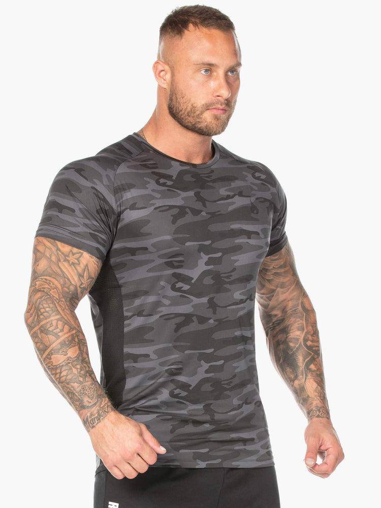 Koszulki Męskie Ryderwear Men T Shirts Camo Mesh Czarne Camo | PL2945CE