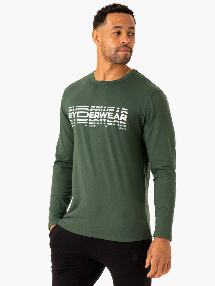 Koszulki Męskie Ryderwear Men T Shirts Grafiką Long Sleeve Ciemny Zielone | PL2916UT