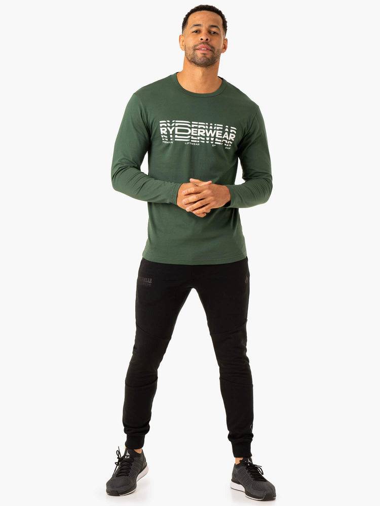 Koszulki Męskie Ryderwear Men T Shirts Grafiką Long Sleeve Ciemny Zielone | PL2916UT