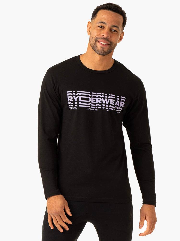 Koszulki Męskie Ryderwear Men T Shirts Grafiką Long Sleeve Czarne | PL2919RW