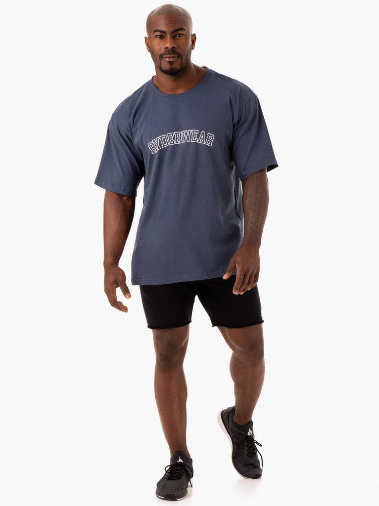 Koszulki Męskie Ryderwear Men T Shirts Oversized Niebieskie | PL2879JJ