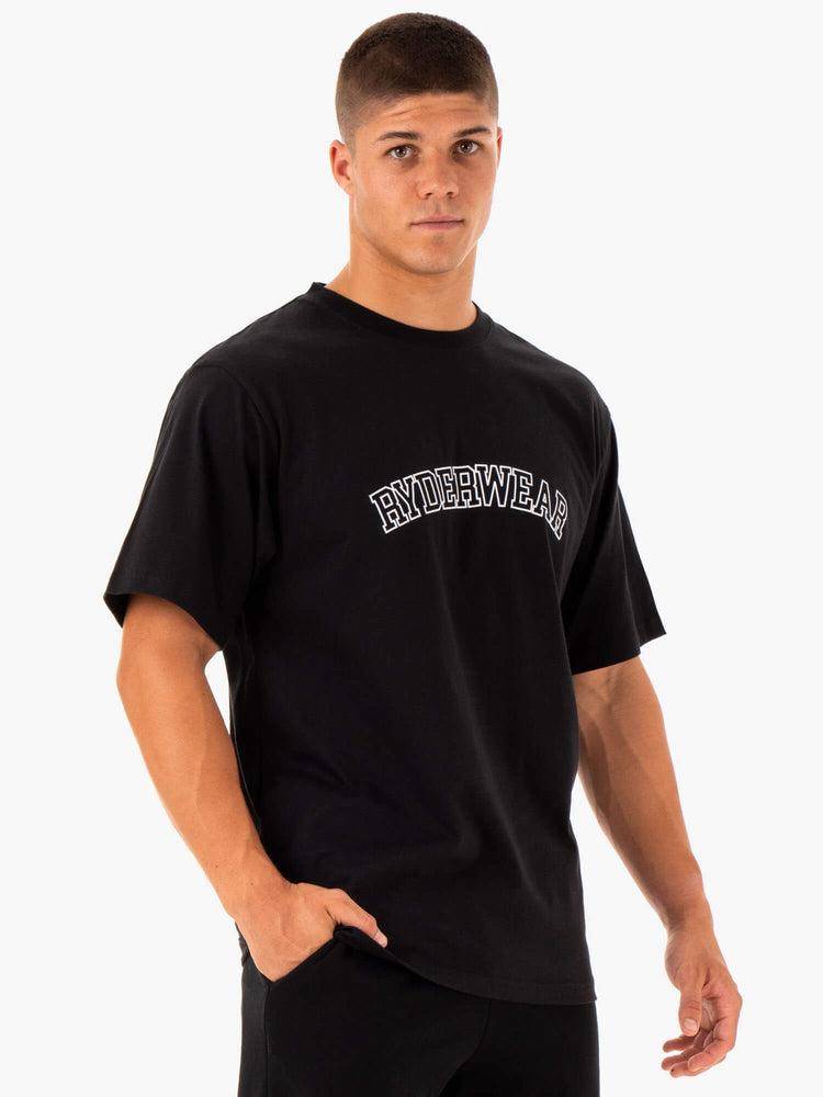 Koszulki Męskie Ryderwear Men T Shirts Oversized Czarne | PL2880HK