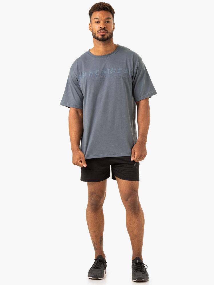 Koszulki Męskie Ryderwear Men T Shirts Overdrive Oversized Szare Niebieskie | PL2884SO