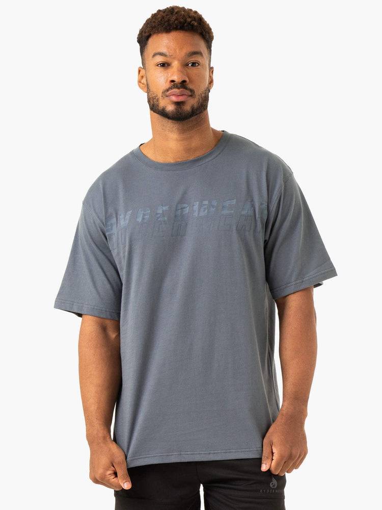 Koszulki Męskie Ryderwear Men T Shirts Overdrive Oversized Szare Niebieskie | PL2884SO