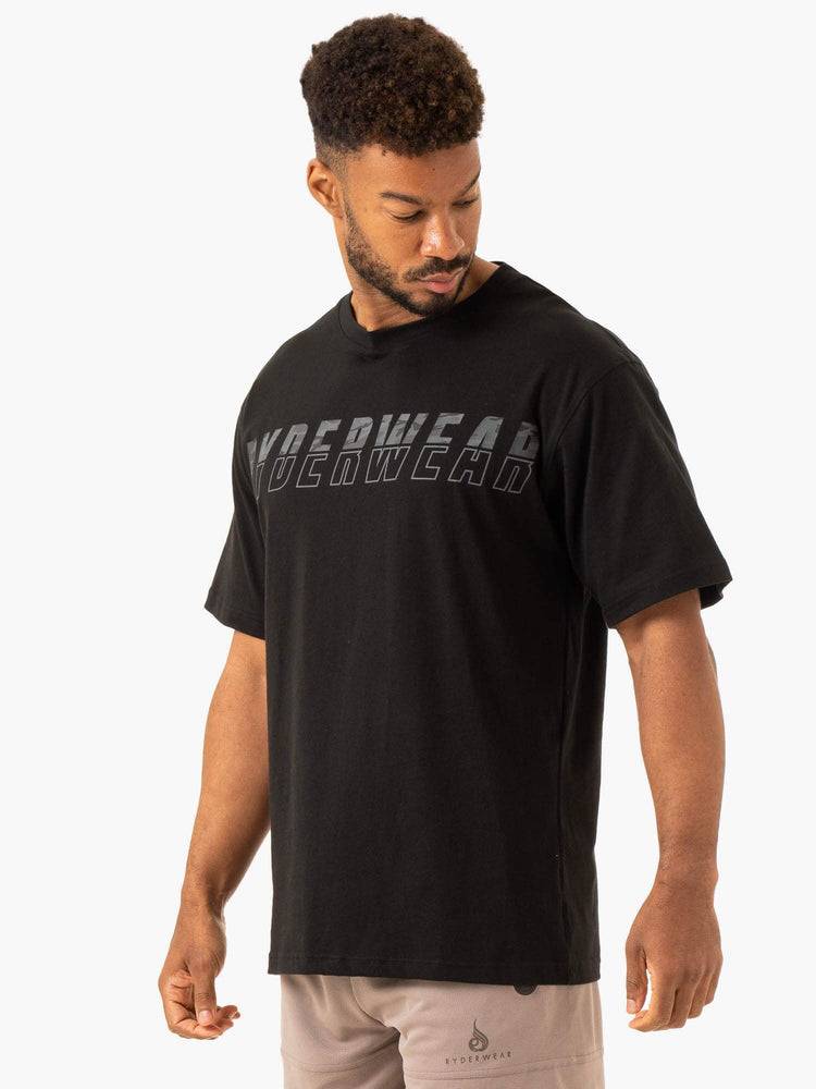 Koszulki Męskie Ryderwear Men T Shirts Overdrive Oversized Czarne | PL2887OR