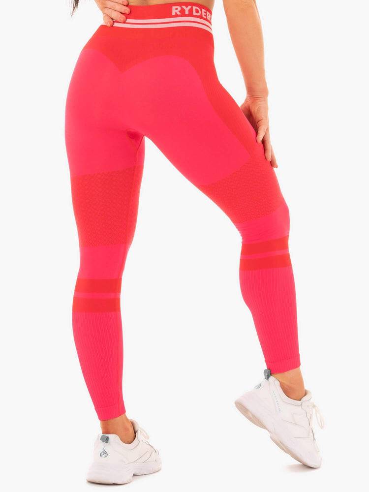 Legginsy Damskie Ryderwear Women Leggings Freestyle Seamless High Waisted Czerwone | PL2227ZG