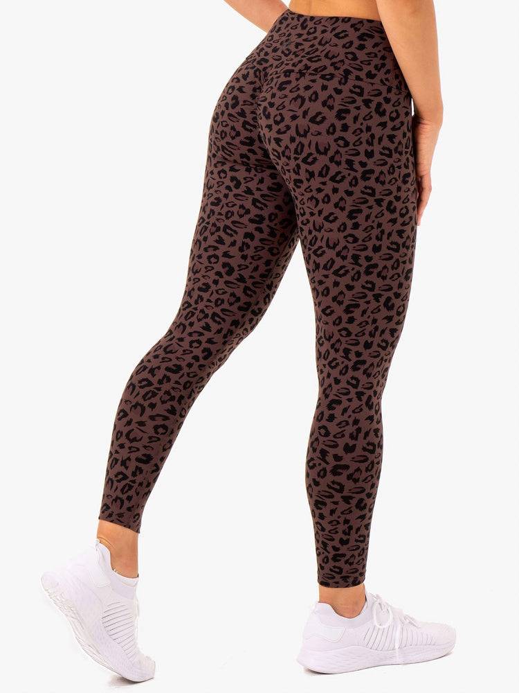 Legginsy Damskie Ryderwear Women Leggings Adapt High Waisted Scrunch Czekolada Panterka | PL2229CE