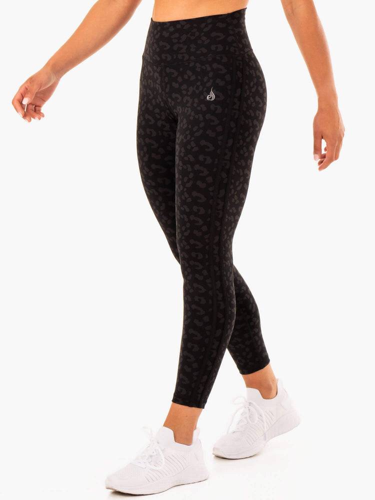 Legginsy Damskie Ryderwear Women Leggings Evolution High Waisted Scrunch Czarne Panterka | PL2239YU