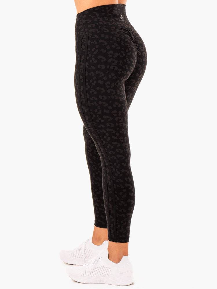 Legginsy Damskie Ryderwear Women Leggings Evolution High Waisted Scrunch Czarne Panterka | PL2239YU