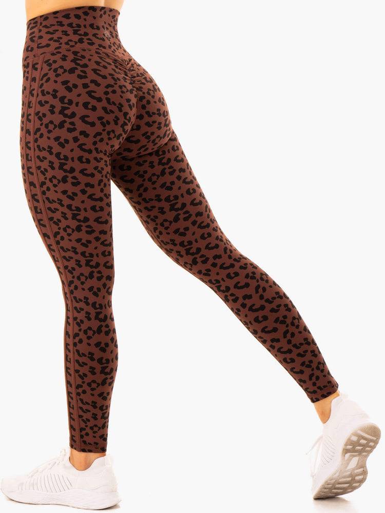 Legginsy Damskie Ryderwear Women Leggings Evolution High Waisted Scrunch Czekolada Panterka | PL2246DN