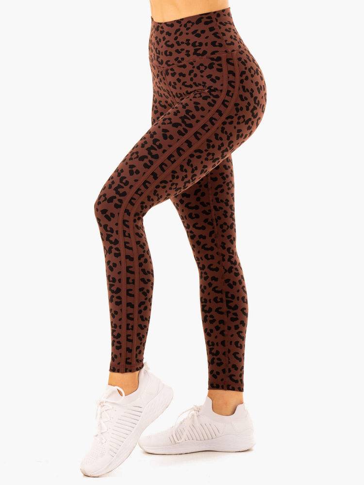 Legginsy Damskie Ryderwear Women Leggings Evolution High Waisted Scrunch Czekolada Panterka | PL2246DN