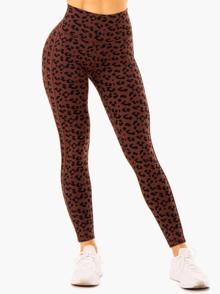 Legginsy Damskie Ryderwear Women Leggings Evolution High Waisted Scrunch Czekolada Panterka | PL2246DN