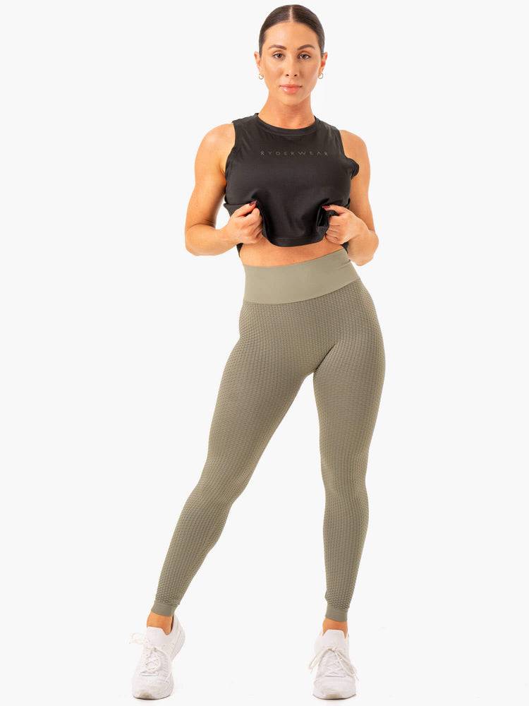 Legginsy Damskie Ryderwear Women Leggings Honeycomb Scrunch Seamless Khaki | PL2247FM