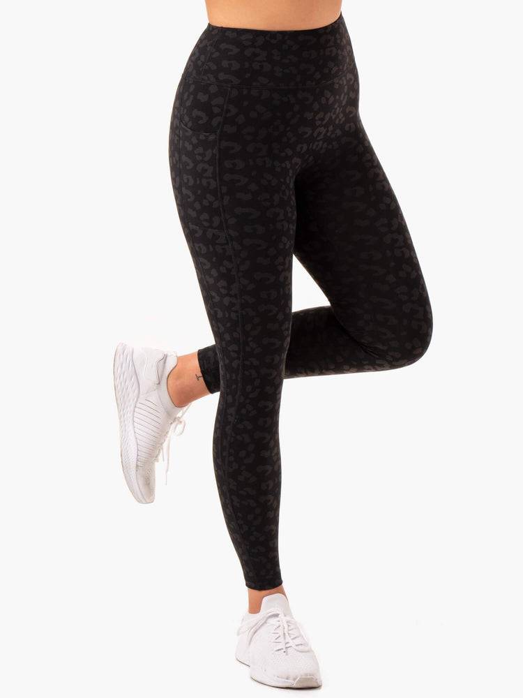 Legginsy Damskie Ryderwear Women Leggings Ultra High Waisted Full Length Czarne Panterka | PL2251KI