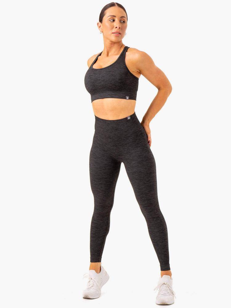 Legginsy Damskie Ryderwear Women Leggings Rib Seamless Czarne | PL2253ZG