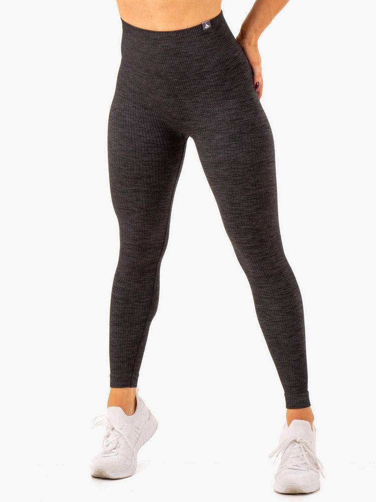 Legginsy Damskie Ryderwear Women Leggings Rib Seamless Czarne | PL2253ZG