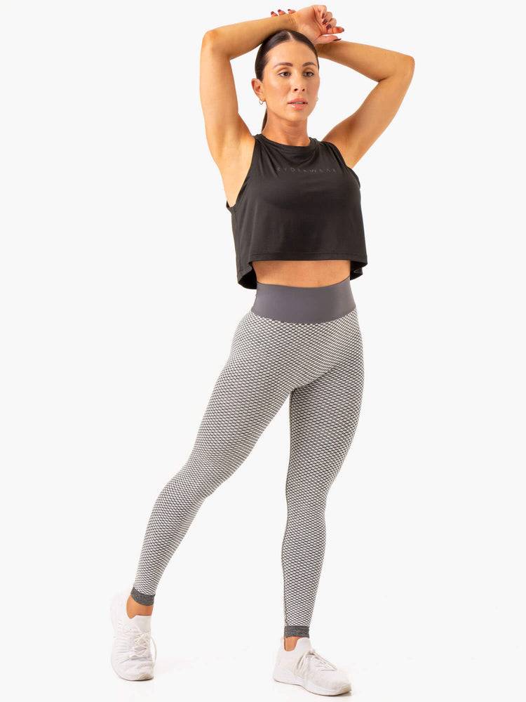 Legginsy Damskie Ryderwear Women Leggings Honeycomb Scrunch Seamless Szare | PL2255CE