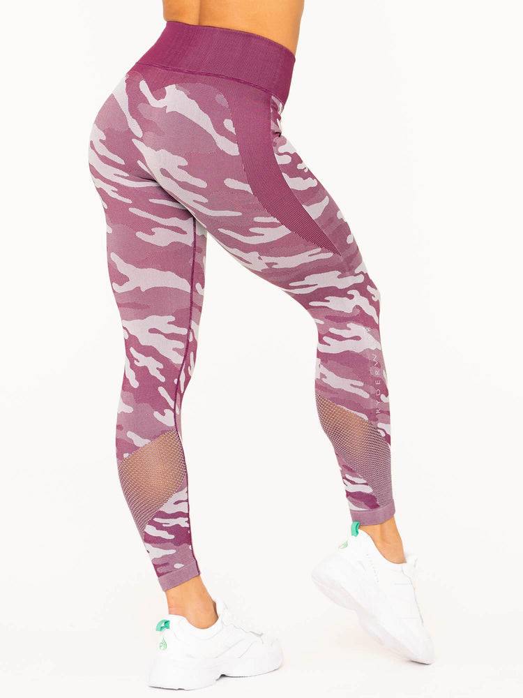 Legginsy Damskie Ryderwear Women Leggings Camo Seamless High Waisted Bordowe Camo | PL2261WY