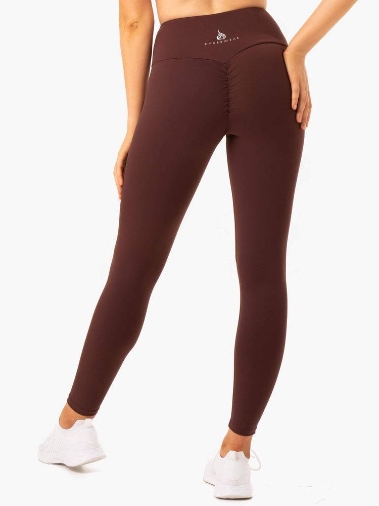 Legginsy Damskie Ryderwear Women Leggings Staples Scrunch Bum Czekolada | PL2264TV