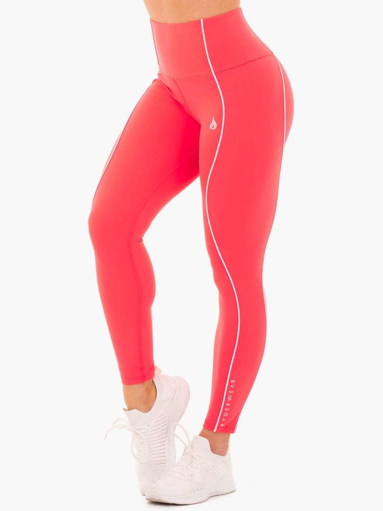 Legginsy Damskie Ryderwear Women Leggings Glow High Waisted Czerwone | PL2265YU