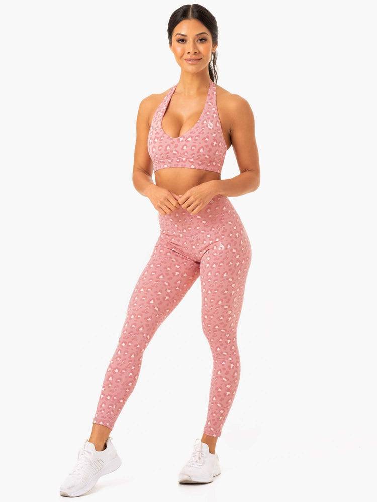 Legginsy Damskie Ryderwear Women Leggings Hybryd Full Length Różowe Panterka | PL2268OR