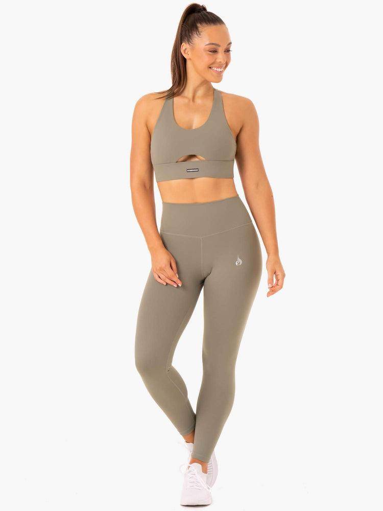 Legginsy Damskie Ryderwear Women Leggings Base Full Length High Waisted Khaki | PL2275HK