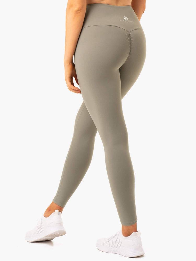 Legginsy Damskie Ryderwear Women Leggings Staples Scrunch Bum Khaki | PL2278LH