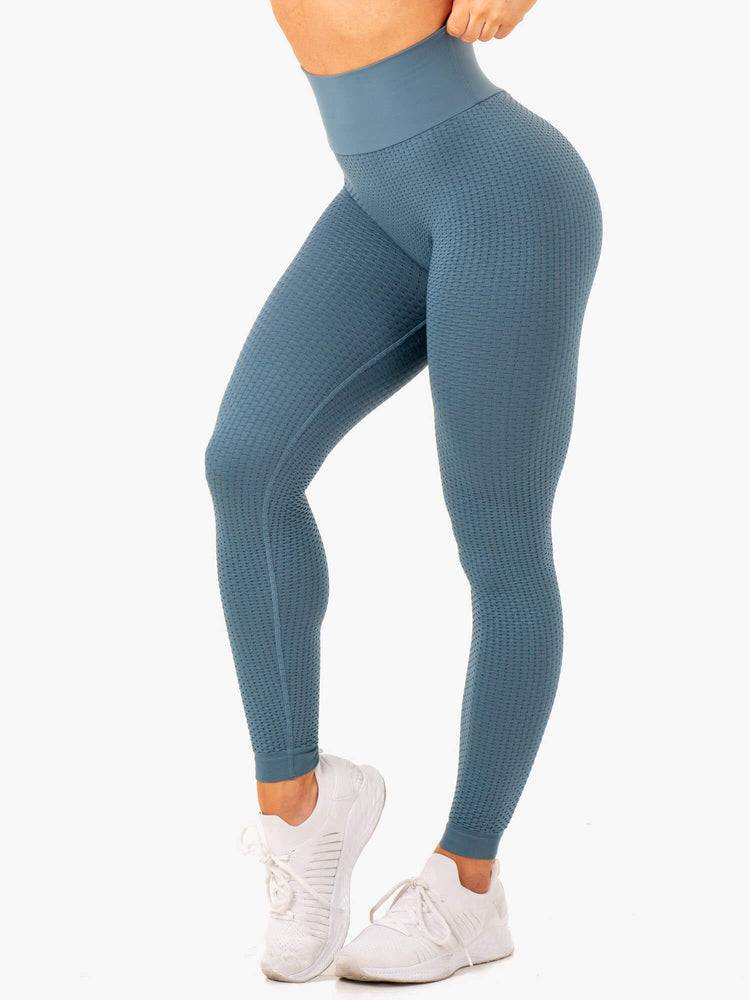 Legginsy Damskie Ryderwear Women Leggings Honeycomb Scrunch Seamless Szare Niebieskie | PL2279ZG