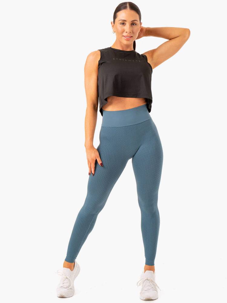 Legginsy Damskie Ryderwear Women Leggings Honeycomb Scrunch Seamless Szare Niebieskie | PL2279ZG