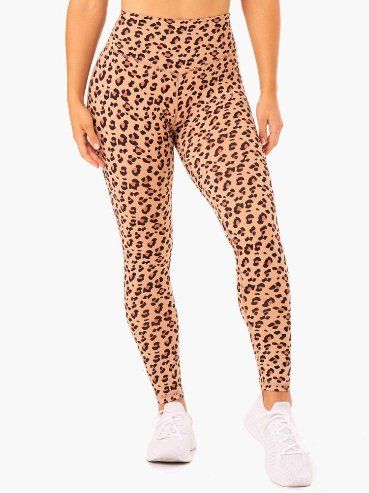 Legginsy Damskie Ryderwear Women Leggings Hybryd Full Length Brązowe Panterka | PL2287WY