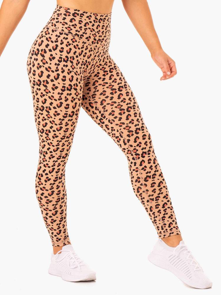 Legginsy Damskie Ryderwear Women Leggings Hybryd Full Length Brązowe Panterka | PL2287WY