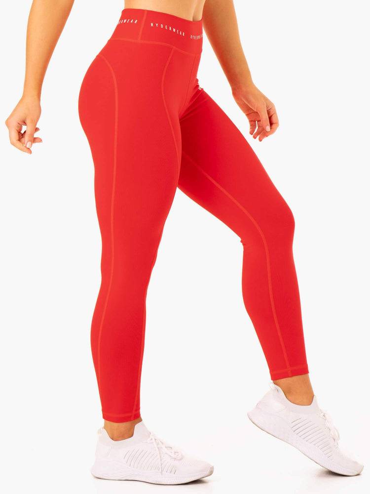 Legginsy Damskie Ryderwear Women Leggings Reflex High Waisted Czerwone | PL2288EX