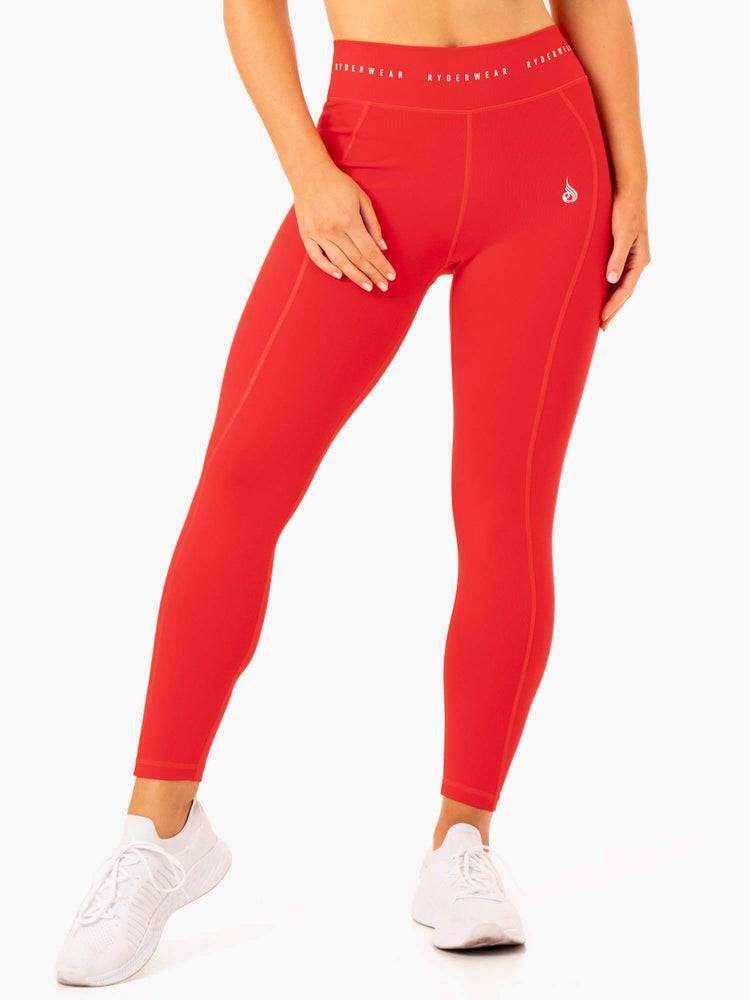 Legginsy Damskie Ryderwear Women Leggings Reflex High Waisted Czerwone | PL2288EX