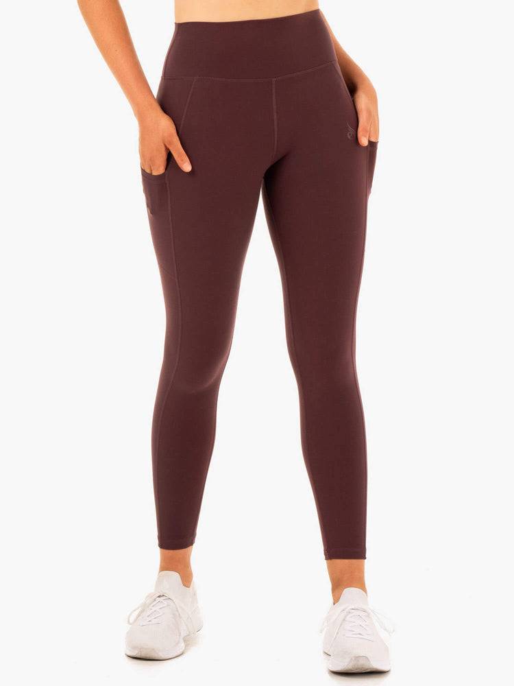 Legginsy Damskie Ryderwear Women Leggings Reset High Waisted Pocket Czekolada | PL2291YU