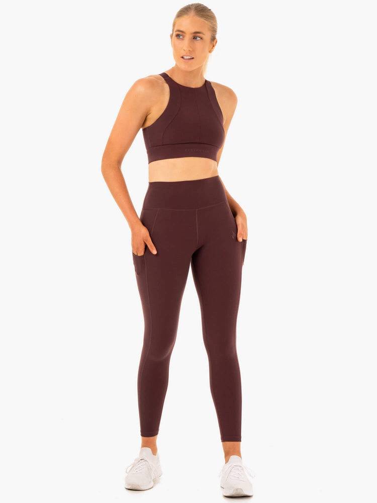 Legginsy Damskie Ryderwear Women Leggings Reset High Waisted Pocket Czekolada | PL2291YU