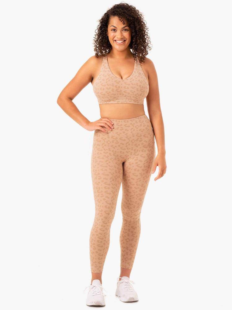 Legginsy Damskie Ryderwear Women Leggings Ultra High Waisted Full Length Brązowe Panterka | PL2297SO