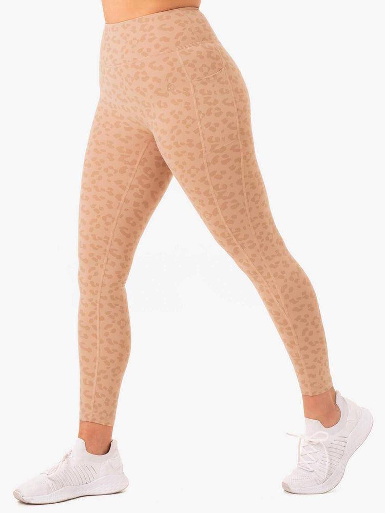 Legginsy Damskie Ryderwear Women Leggings Ultra High Waisted Full Length Brązowe Panterka | PL2297SO