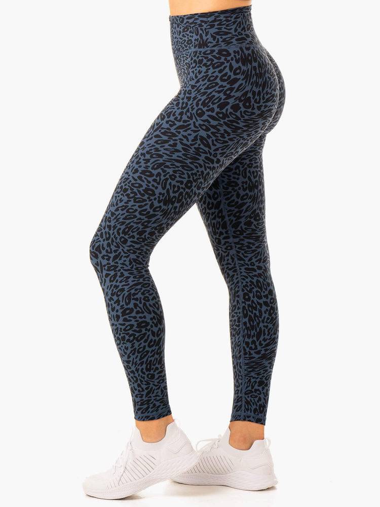 Legginsy Damskie Ryderwear Women Leggings Rotation High Waisted Scrunch Granatowe Panterka | PL2309BC