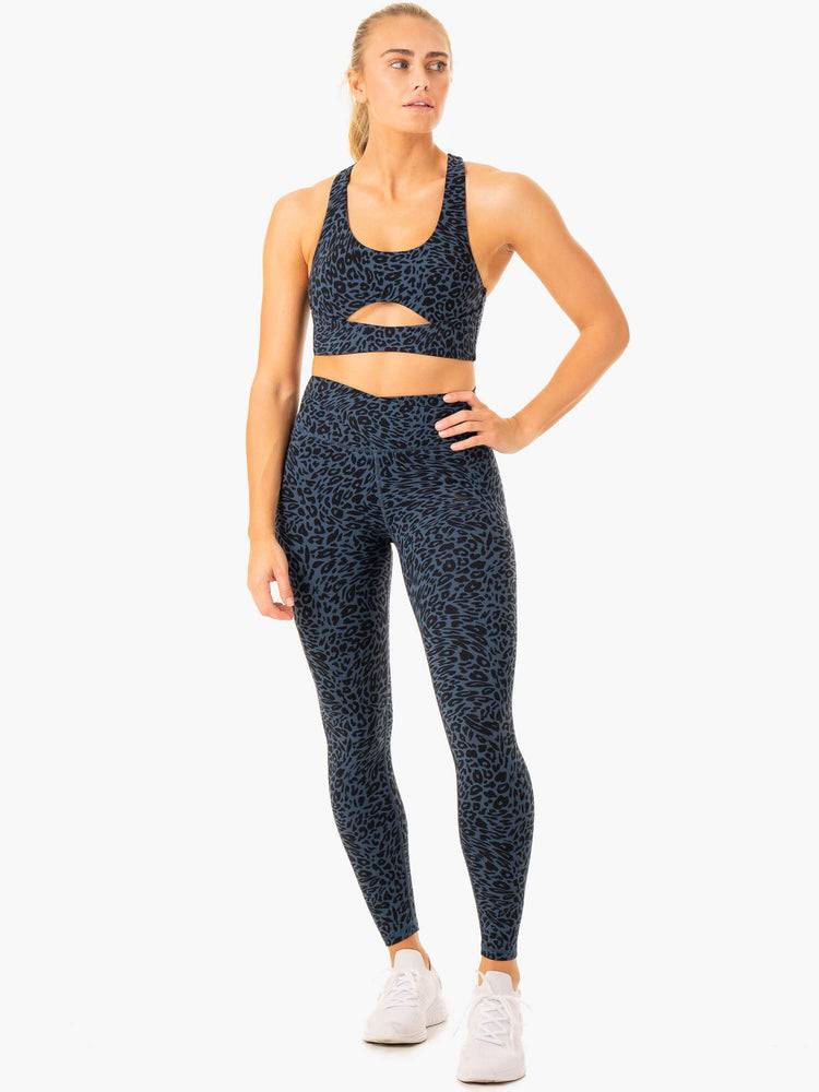 Legginsy Damskie Ryderwear Women Leggings Rotation High Waisted Scrunch Granatowe Panterka | PL2309BC