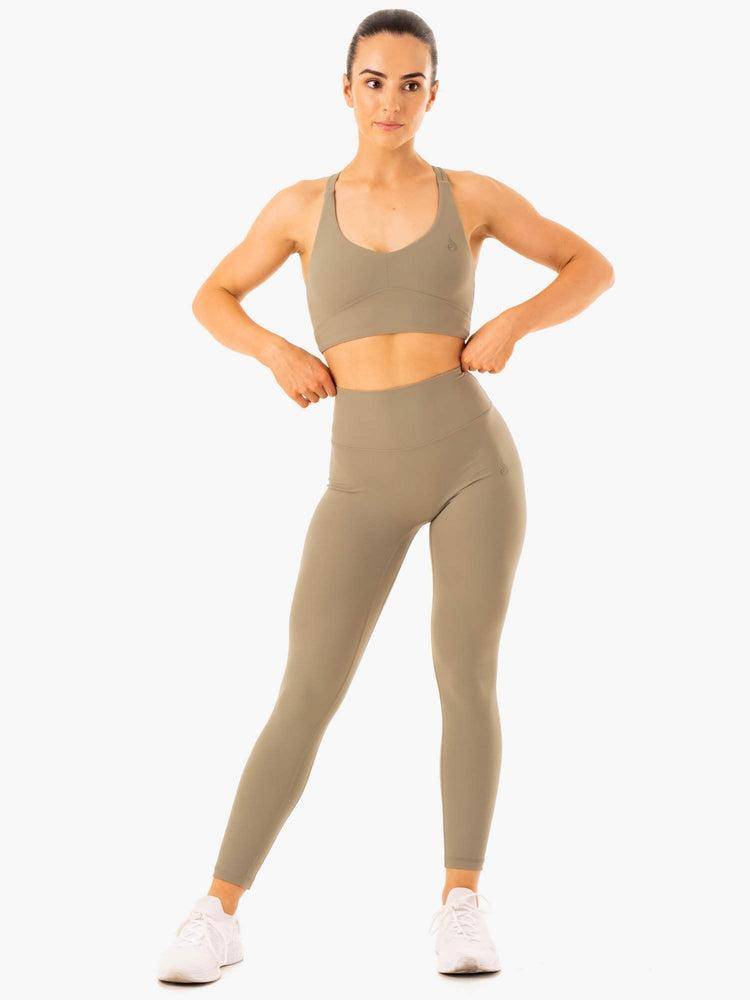 Legginsy Damskie Ryderwear Women Leggings NKD Refine High Waisted Khaki | PL2330CE