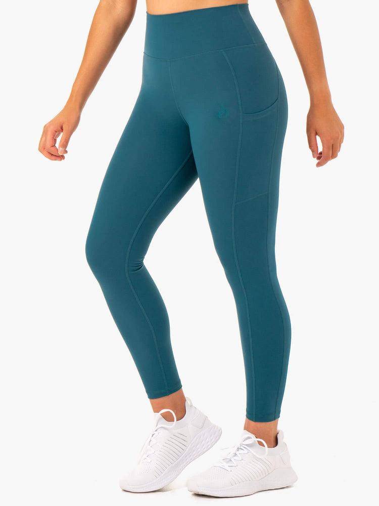 Legginsy Damskie Ryderwear Women Leggings Reset High Waisted Pocket Turkusowe | PL2340SO